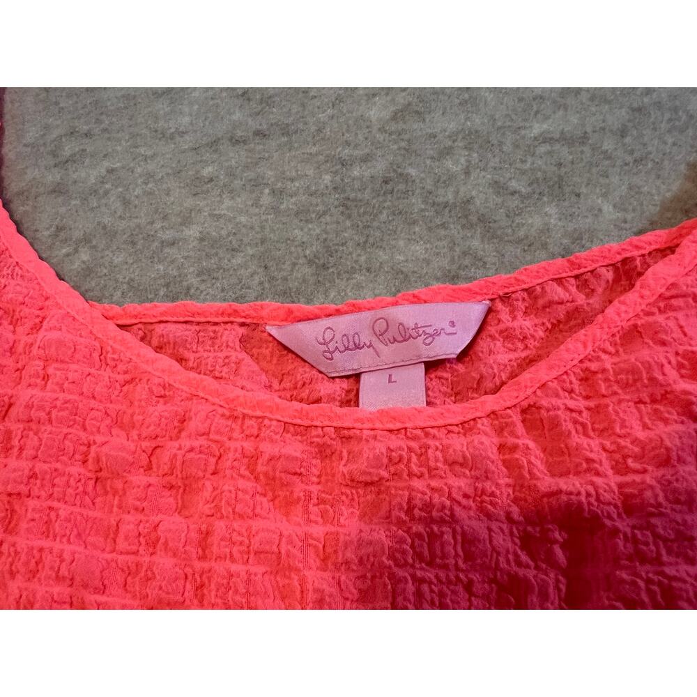 LILLY PULITZER Bright Coral Pink Camisole Tank Top Sunray Seersucker Size Large - Picture 8 of 10